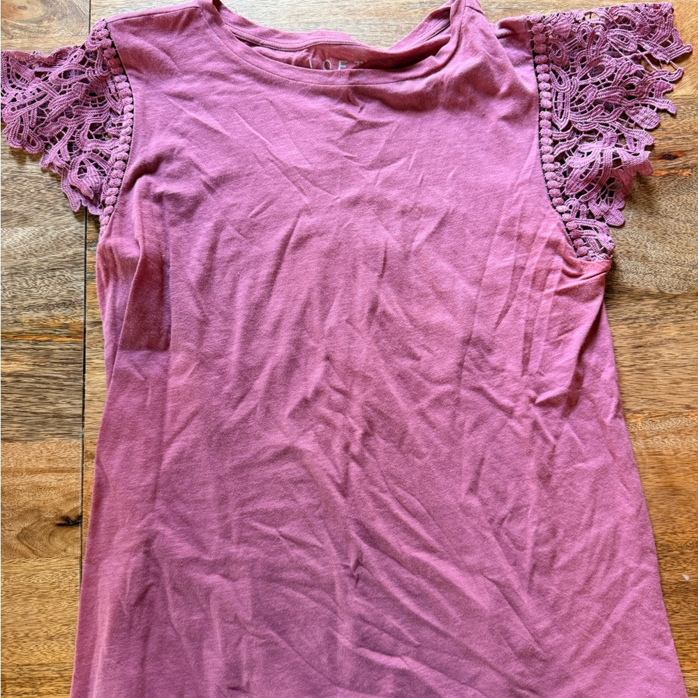 LOFT Dusty Rose Lace Sleeve Top